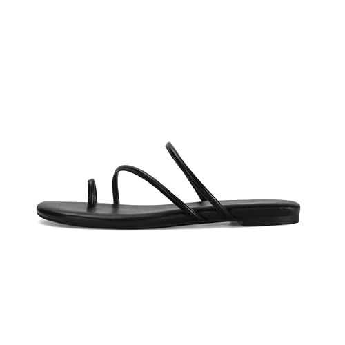 Strappy Flat Sandals for Women Open Toe Slip On Slides Toe Ring Cross Strap Slippers Sandals Casual Comfortable Summer Beach Flat Shoes