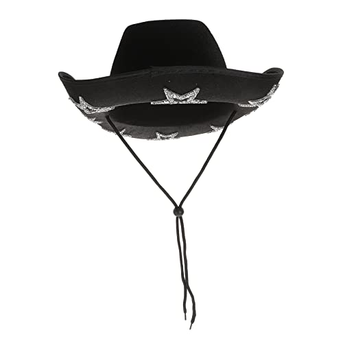 GALPADA Cowboy Hat Rhinestone Sparkle Western Style Pentagram Design for Women for Parties and Events Black