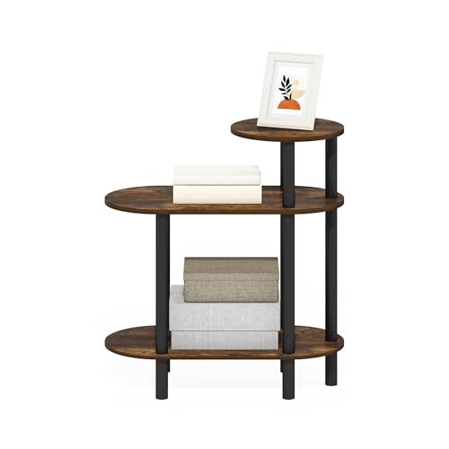 Furinno Turn-N-Tube Side Table, 3-Tier Oval Sofa End Table with Open Shelf, Toolless Assembly Night Stand, Bedside Table, for Living Room, Bedroom, Amber Pine - image 4