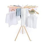 IDMarket - Séchoir à Linge à Rayons Rotatif et Pliable capacité 21M Blanc et Bois...