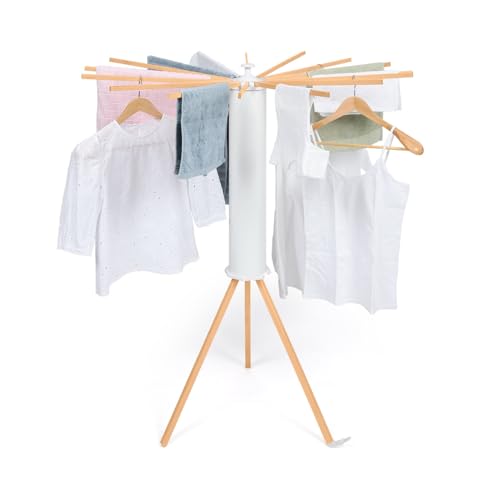 IDMarket - Séchoir à Linge à Rayons Rotatif et Pliable capacité 21M Blanc et Bois