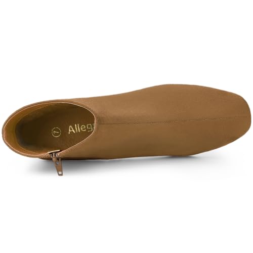 Allegra K Women's Side Zip Chunky Heels Brown Ankle Boots 5.5 M US