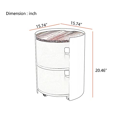 Modern 3-Tier Round End Table With Wheels, Metal Frame Small Side Table With Storage Shelf, Nightstand Bedside Table For Living Room And Bed Room (White) #TOP1