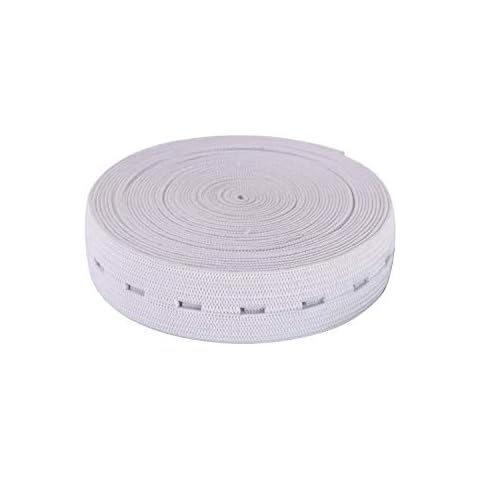 WedDecor Buttonhole Elastic, Elastic Band with Holes Elastic Button Holes Sewing Elastic Bands with Buttonhole for wigs, hair bands, headband & DIY Projects, White Elastic 25mm - 5 Metres Cover