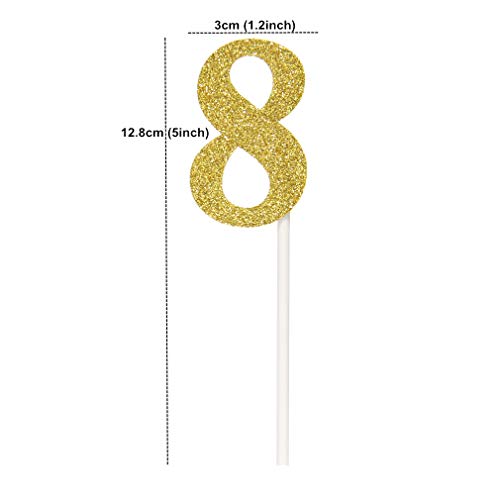 Pack Of 24 Number 8 Cupcake Toppers Gold Glitter 8Th Birthday Cupcake Picks Anniversary Party Decor #TOP2