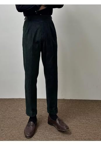 Formal Men's Pants Corduroy Dress Pants Design Buckle Tailored Waistline Fit Male Winter for Wedding Groomsman4