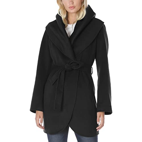Image of TAHARI Womens Double-faced Luxury Soft Wool Blend Peacoat Removable Belt Wool Coat Oversized Collar