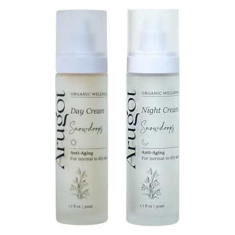 Arugot Snowdrops Organic Antiaging Day Cream & Night Cream Bundle | Revitalizing & Collagen Boosting Facial Lotion | 50 ml each Cover