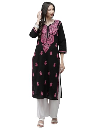 Image of Ada Hand Embroidered Lucknowi Chikankari Cotton Kurta Kurti for Women A411191