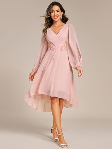 Image of Ever-Pretty Women's Chiffon Lantern Long Sleeves Pleated Appliqued Empire Waist Midi Length Semi Formal Dresses 02926