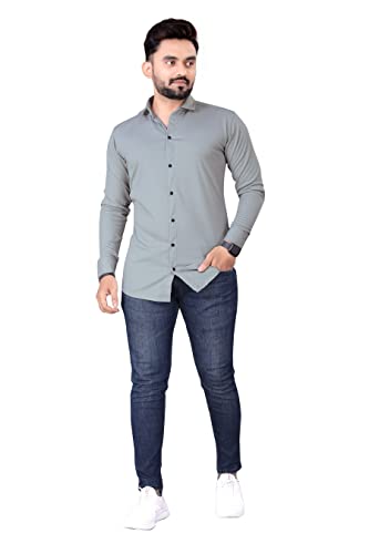 Image of Aishwarya Fashion Men's Solid Lycra Blend Full Sleeve Casual Spread Shirt