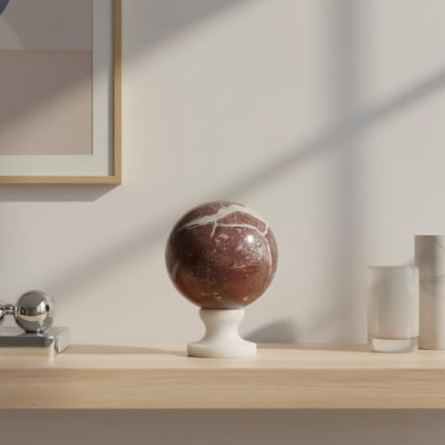Boule en marbre rouge brillant 10cm sculpture decoration maison avec socle pierre naturelle - 3