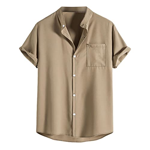 Usnsm Hawaiin Shirt Button Men,Men Short Sleeve Summer Beach Shirt Casual Button Down Loose Bowling Shirts With Pockets Khaki #TOP9