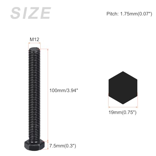 Image of METALLIXITY Hex Bolts (M12-1.75x100mm) 4Pcs, 8.8 Grade Carbon Steel Fully Threaded Black Oxide, Coarse Thread UNC Hex Head Screw Bolt - for Furniture Repair