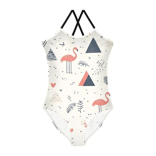 Geometric Flamingo Abstract Girls Swimsuit One Piece Bathing Suit for Baby Girls' Swimwear 7-8T