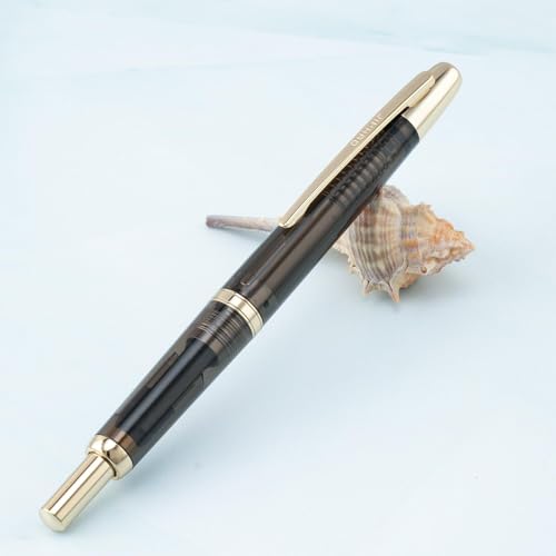 Image of Jinhao 20 Press Fountain Pen Retractable Fine Nib with Converter Capless fountain pen Resin pen Writing Gift Pen (Gold clip transparent black)