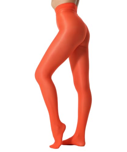 CozyWow Shaping Tights for Women, 80D Shimmery Pantyhose for Dance, High Waist Glossy Stockings for Ballet, Daily Wear, Tomato Red, S-M