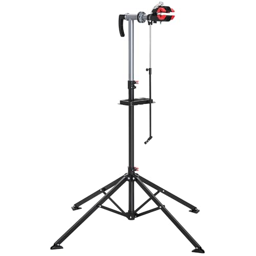 Outsunny HOMCOM Cavalletto per Riparazione Bici Pieghevole, Supporto Manutenzione per Bici Girevole a 360° con Vassoio Porta Utensili, Altezza Regolabile109-180cm, Nero