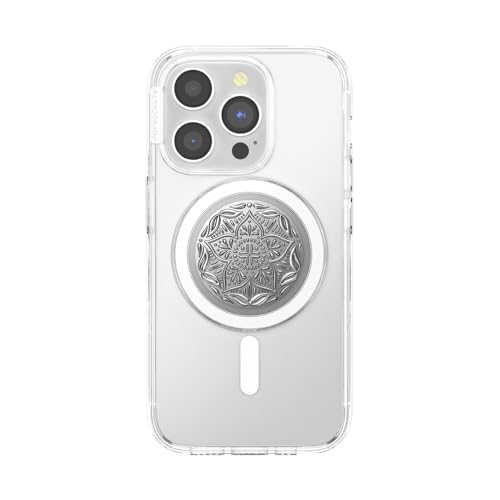Image of PopSockets Phone Grip for MagSafe, Magnetic Holder, Phone Stand, Enamel - Mandala Silver