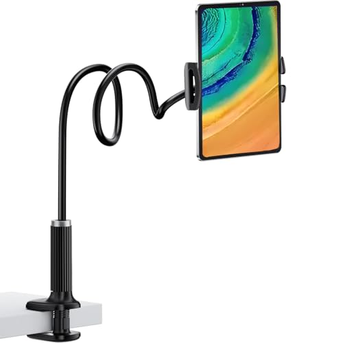 Santiaoniu Supporto per tablet a collo di cigno, supporto per tablet – braccio flessibile regolabile sul letto per iPad/cellulare/iPad Air, iPhone e altri dispositivi da 4,7-11 pollici (nero)