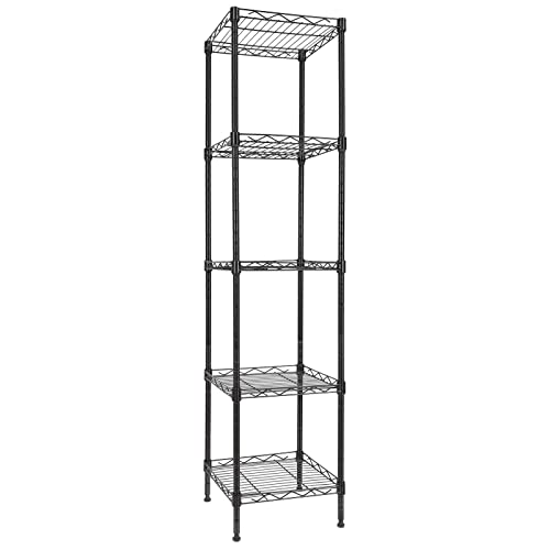 Giotorent 5 Tier Standing Shelving Metal Units, Adjustable Height Wire Shelf Display Rack For Laundry Bathroom Kitchen 11.8 W X 11.8 D X 50 H (5-Tier, Black) #TOP27