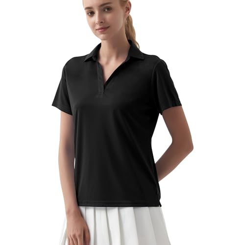 QBK Women's Golf Tennis Polo Shirt Short Sleeve V Neck Collared Athletic Workout Tops Dry Fit UPF 50+