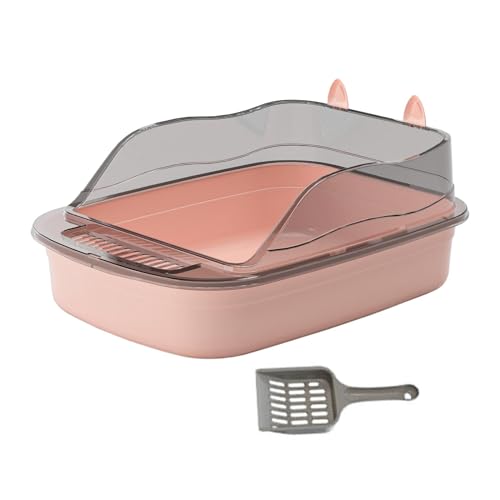 Large Open Cats Litter Box Kitty Litter Pan, Cartoon Appearance, Heighten Cat Sandbox, Splashproof Cat Toilet Cat Litter Tray, Pink