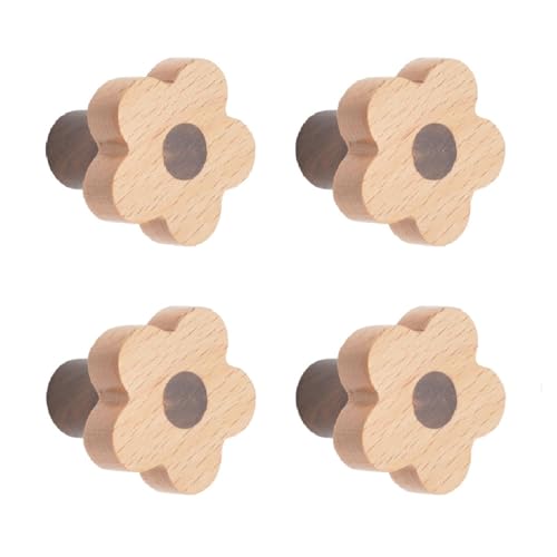 MOROBOR 4pcs Flower Shaped Wooden Cabinet Knobs