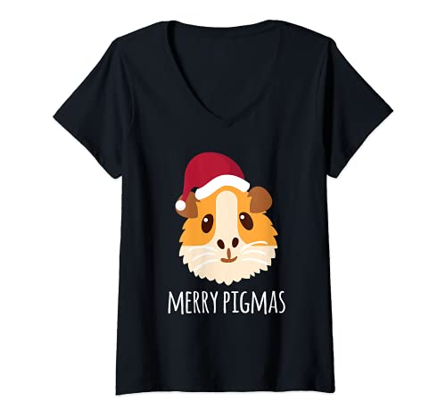 Femme Merry Pigmas Christmas Guinea Pig - Noël Cochon d'Inde T-Shirt avec Col en V