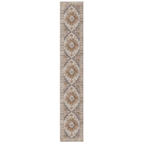 Madane Hallway Runner Rug 2x12, Extra Long Washable Runner Rugs with Rubber Backing, Non Slip Carpet Runner, Vintage Rug Runners for Kitchen Laundry Room Entryway (Turmeric/Grey, 2'x12')