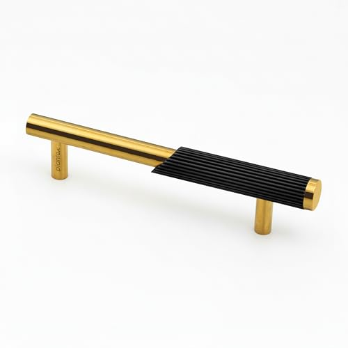 Image of Plantex Stainless Steel & Aluminium Cabinet Handle /96mm Wardrobe Door Handle /Cupboard Pull-Push Handles for Home /Office - Pack of 1 (Black & Gold)