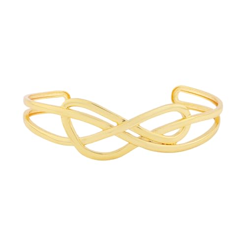 Image of VOYLLA Golden Intertwined Infinity Cuff Gold Plated Bracelet for Women Designer Love Bracelet Women's Day Gift for Her Girlfriend Wife Anniversary Birthday Jewellery