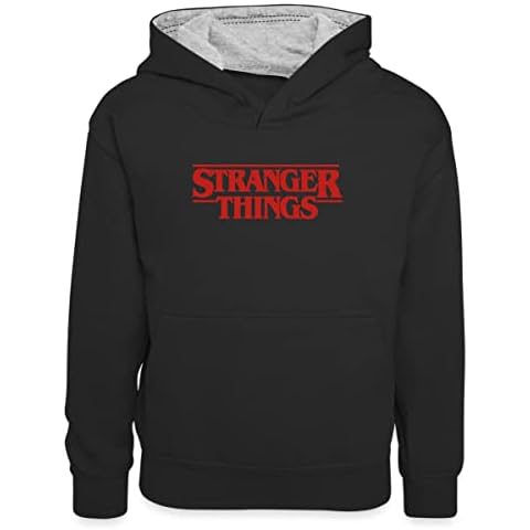 Spreadshirt® Stranger Things Red Logo Teenager Contrast Hoodie, 9-11 Years, Black/Heather Grey Cover