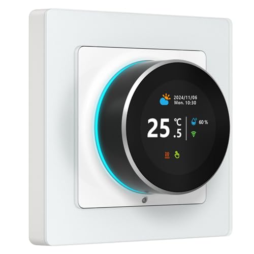 Walfront Termostato Doméstico con Perilla Inteligente, Controlador de Temperatura Ambiente WiFi Programable con Luz Ambiental Colorida y Control de Voz para de Calefacción y