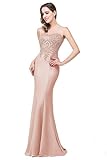 Babyonlinedress Women's Sleeveless Mermaid Evening Dresses Beaded Lace Prom Party Formal Dresses,Nude Pink S