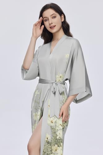 Image of PRODESIGN Kimono Robe for Women - Long Satin Sleepwear Silky Kimono Cover-Up Nightgown Japanese Bathrobe Loungewear Blouse