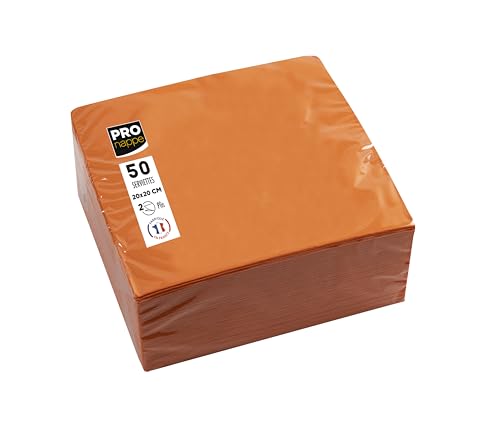 PRONAPPE - Réf. SV622012I - 50 Serviettes cocktail 20x20 cm - Papier micro-gaufré - ouate 2 plis - Orange