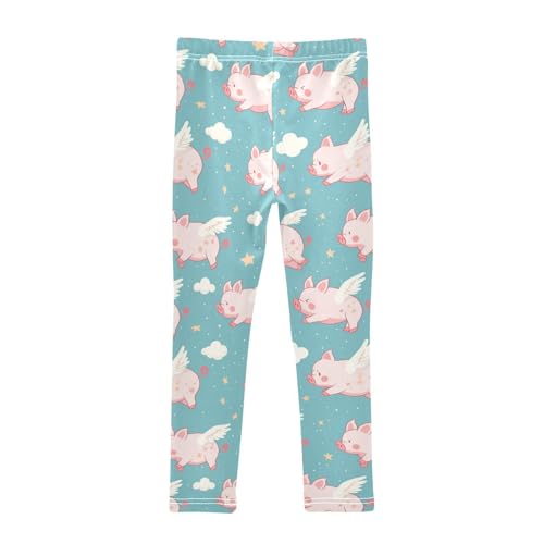 Cute Flying Pig Girls' Leggings Toddler Doodles Cute Wings Stars Kids Yoga Pants Dance Active Tights 4T2