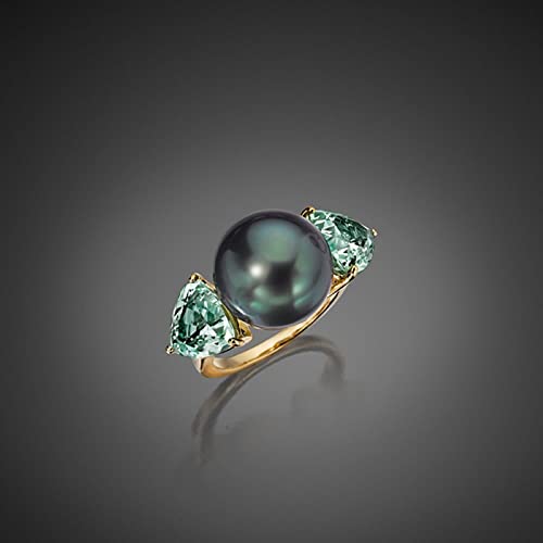 LRGKMCWTOB 14K Yellow Gold Zircon Ring Green Gem Handmade Elegant Style Women's Ring Luxury Jewelry Green Stone Rings Emerald Emerald Cubic Zirconia Yellow Gold Promise Ring（Size 7）2