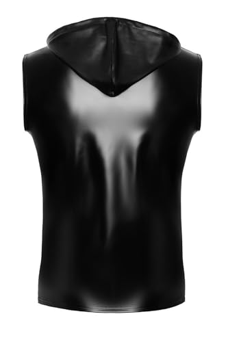 Sudadera sin mangas con capucha para hombre Noir H081 deportiva Wetlook brillante 3XL 5