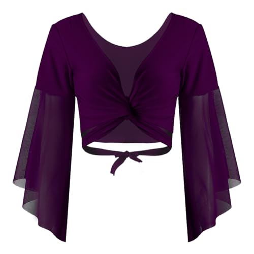HULIJA Damen Bauchtanz Oberteil Langarm Crop Top Mit Schnür Chiffon Bolero ​Tops Bluse Tanzjacke Belly Dance Oberteil Bauchtanz Bühnenauftritt Ba...