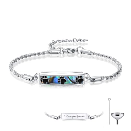 Urn Bracelet for Ashes for Women 925 Sterling Silver Cremation Jewelry Abalone Shell Memorial Keepsake Locket Bracelet for Women Men Human Pet Ashes