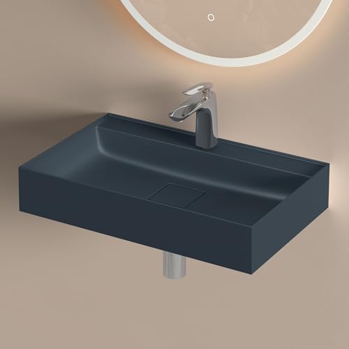 doporro Waschbecken Aufsatzwaschbecken Hängewaschbecken aus Mineralguss BTH: 50×38×12cm Waschplätze in matt Anthrazit inkl. Ablaufgarnitur Colossum630