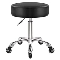 WKWKER Heavy Duty Rollhocker mit Rädern Hydraulischer Drehgelenk Verstellbarer Rollhocker Ergonomisch Dickes Leder Sitzhocker Stuhl für Küche Zeichnen Labor Büro Salon Nachricht Hocker - Schwarz
