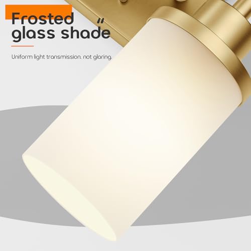 Image of Vanity Lighting Fixtures with White Frosted Glass Shade, Double Wall Lamps for Bathroom Mirror Bedroom Living Room Washroom Porch, Gold T001GD-L2