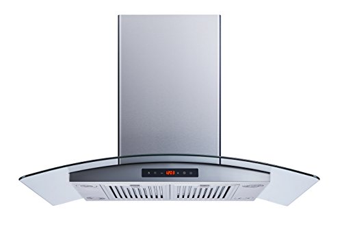 Winflo 36" 520 CFM Island Stainless Steel/Glass Convertible Range Hood with Touch Control