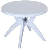 Outsunny 36.25' Dia Round Plastic Patio Table with Umbrella Hole, Outdoor Bistro Dining Table, for Bar, Garden, Backyard, Poolside, Yard, White