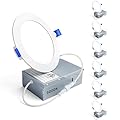 Ensenior 6 Pack 4 Inch LED Recessed Light, Dimmable, 5000K Daylight, 750LM High Brightness, 9W 120V, Damp Rated, Ultra-Thin Canless Wafer Ceiling Light - ETL & FCC & IC