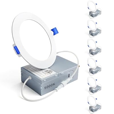 Ensenior 6 Pack 4 Inch LED Recessed Light, Dimmable, 5000K Daylight, 750LM High Brightness, 9W 120V, Damp Rated, Ultra-Thin Canless Wafer Ceiling Light - ETL & FCC & IC