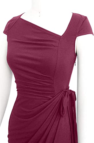 Image of Women's Vintage Cap Sleeves Asymmetrical Neckline Sheath Bodycon Casual Work Cocktail Party Pencil Faux Wrap Dresses